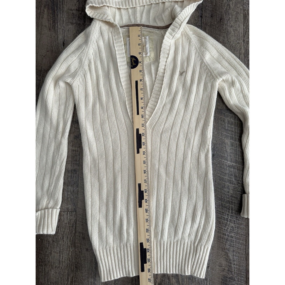American Eagle Women's Knit Sweater Hooded Beige Y2K Size M - Picture 9 of 12